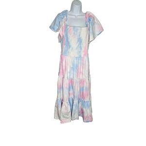 Ivy City Co Pastel Tie-Dye Midi Dress in Pink & Blue